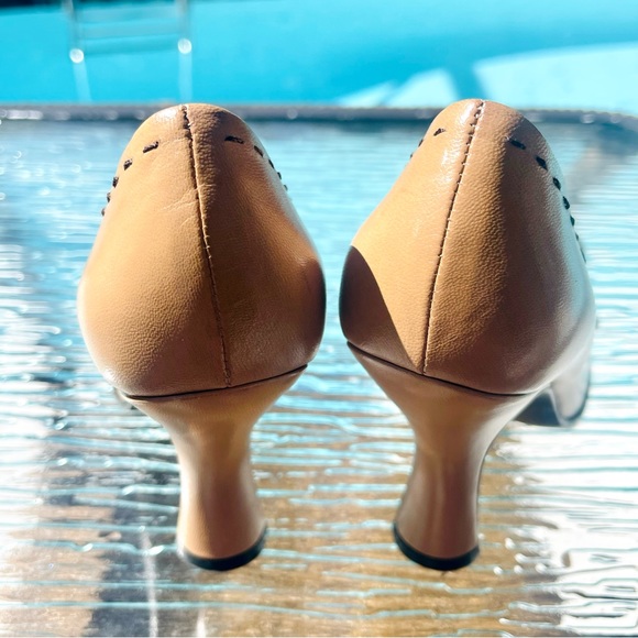 SOLD Prada Beige Brown Colorblock Leather Rosebud Embellished Square Toe Pumps - Picture 3 of 15